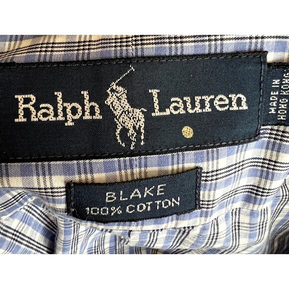 Ralph Lauren Blake Button Up Shirt Men Size XL Blue Plaid Business Career - Picture 3 of 9